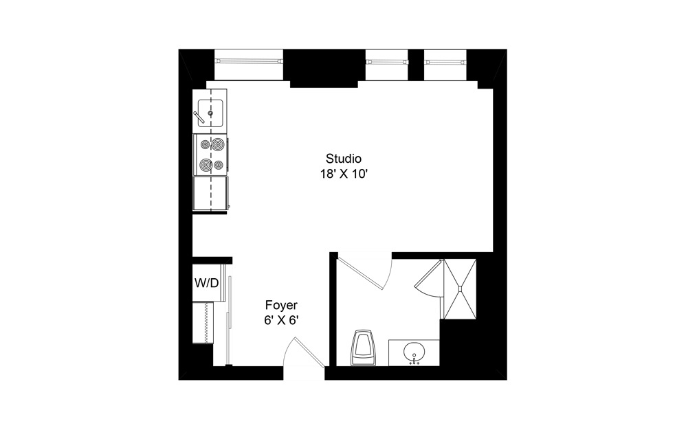 H-A12 - Studio floorplan layout with 1 bath and 363 square feet.
