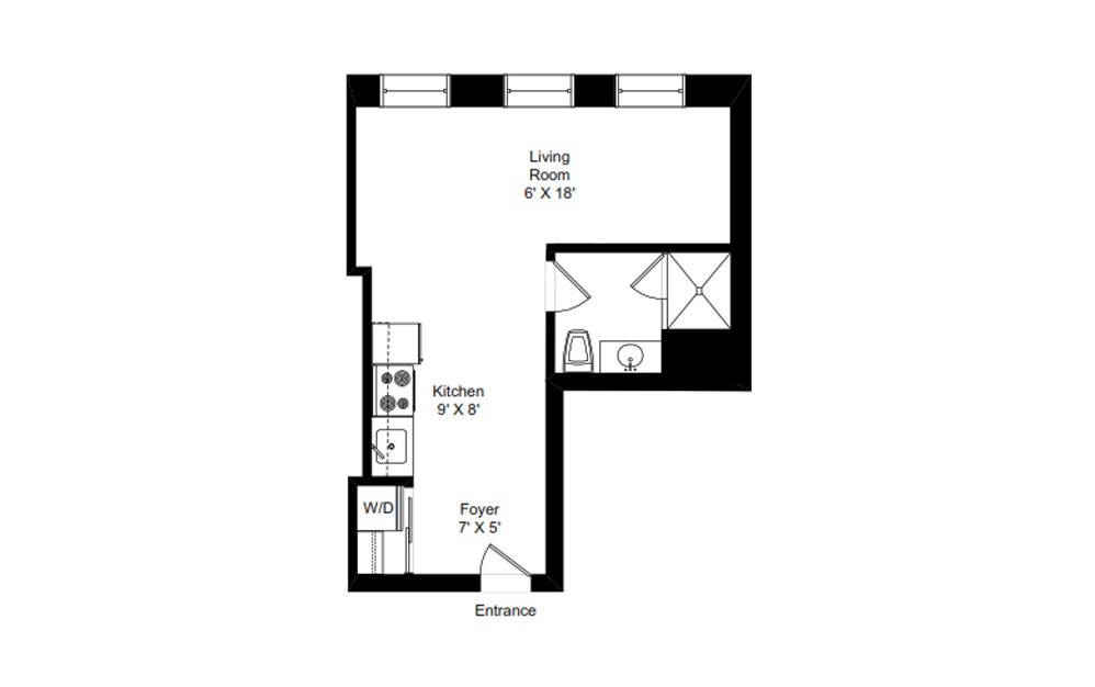 H-A10 - Studio floorplan layout with 1 bath and 380 square feet.