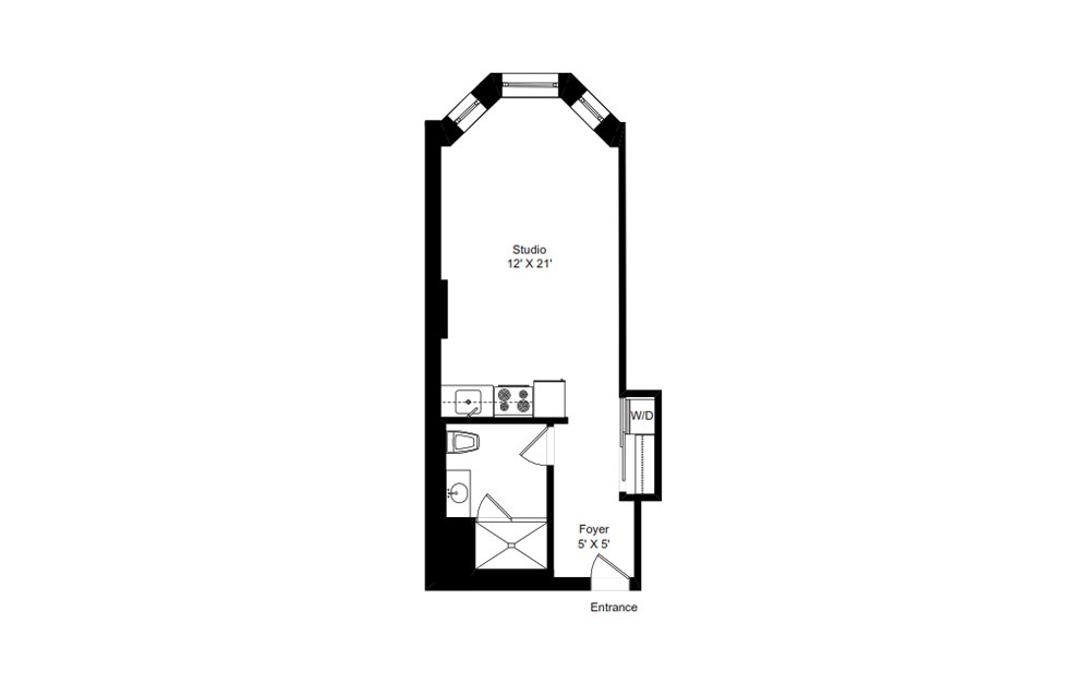 H-A11 - Studio floorplan layout with 1 bath and 408 square feet.