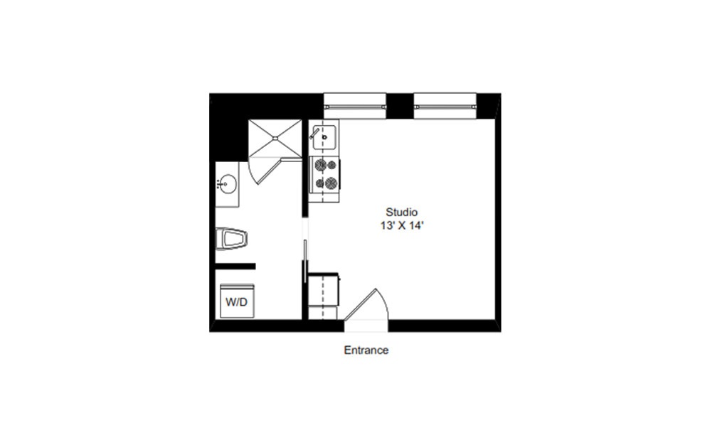 H-A13 - Studio floorplan layout with 1 bath and 306 square feet.