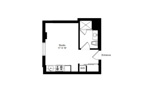 Chicago River North skyline - large studio apartment for rent river north
