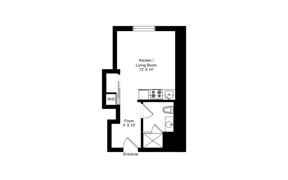 H-A1 - Studio floorplan layout with 1 bath and 356 square feet.