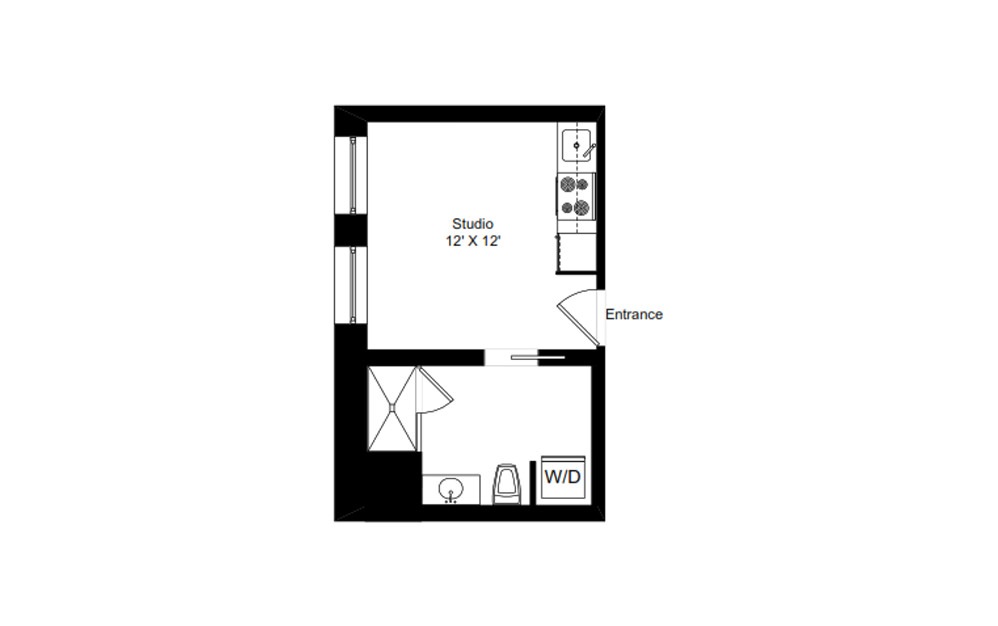 H-A4 - Studio floorplan layout with 1 bath and 292 square feet.