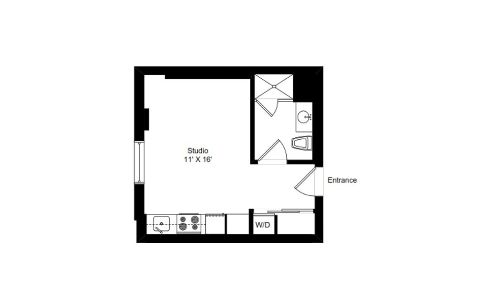 H-A5 - Studio floorplan layout with 1 bath and 334 square feet.