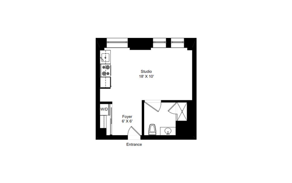 H-A6 - Studio floorplan layout with 1 bath and 363 square feet.