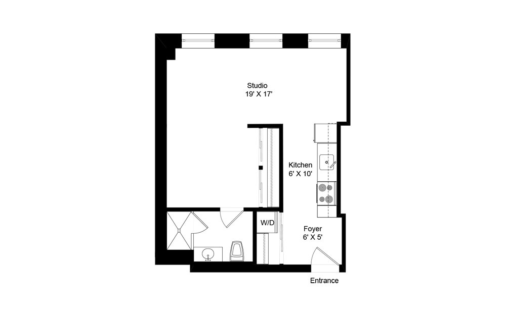 H-A9 - Studio floorplan layout with 1 bath and 488 square feet.