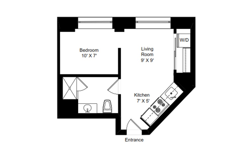 H-C18 - 1 bedroom floorplan layout with 1 bath and 356 square feet.