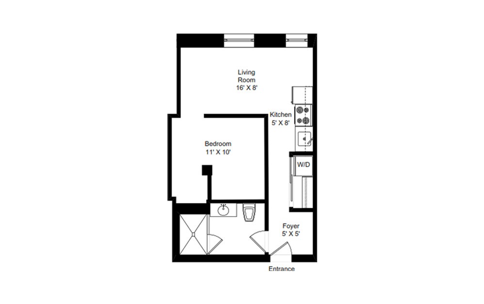 H-C27 - 1 bedroom floorplan layout with 1 bath and 423 square feet.