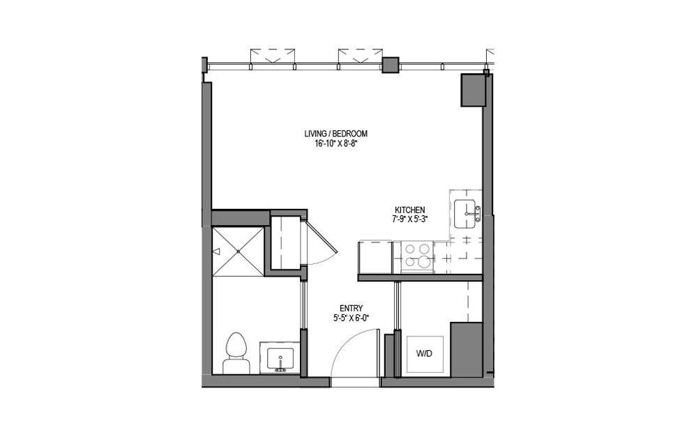 M-A8 - Studio floorplan layout with 1 bath and 336 square feet.