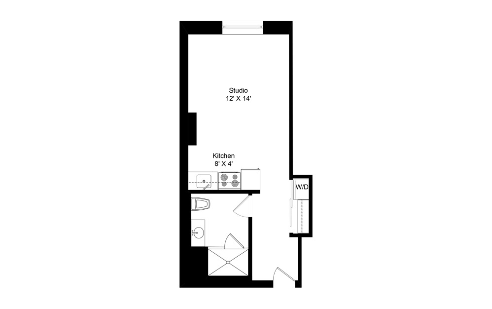 H-A2 - Studio floorplan layout with 1 bath and 384 square feet.