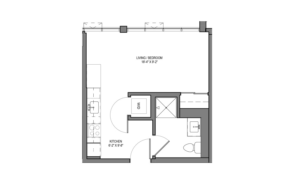 M-A10 - Studio floorplan layout with 1 bath and 333 square feet.