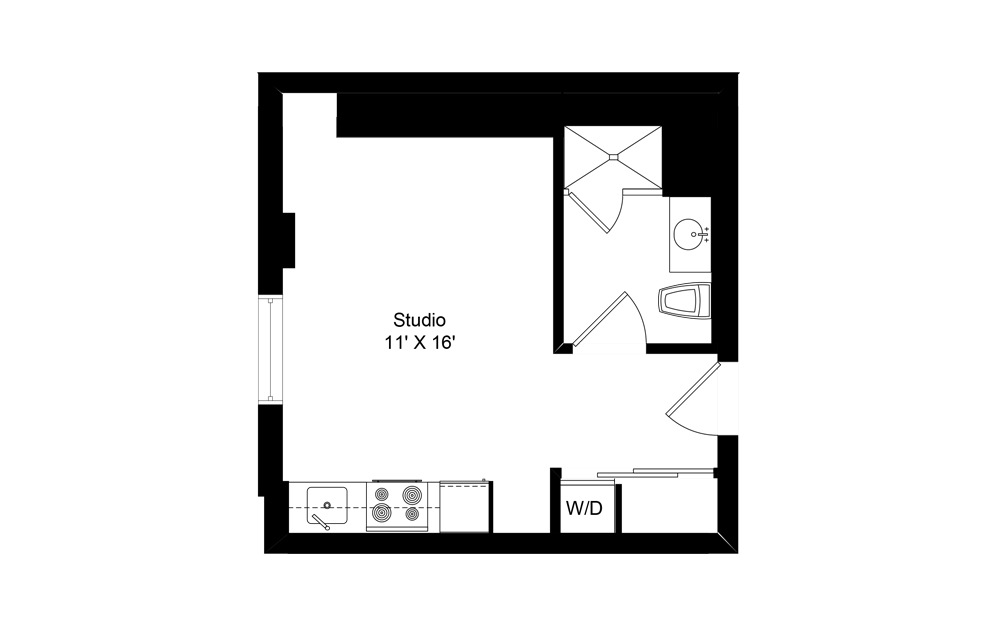 H-A15 - Studio floorplan layout with 1 bath and 334 square feet.